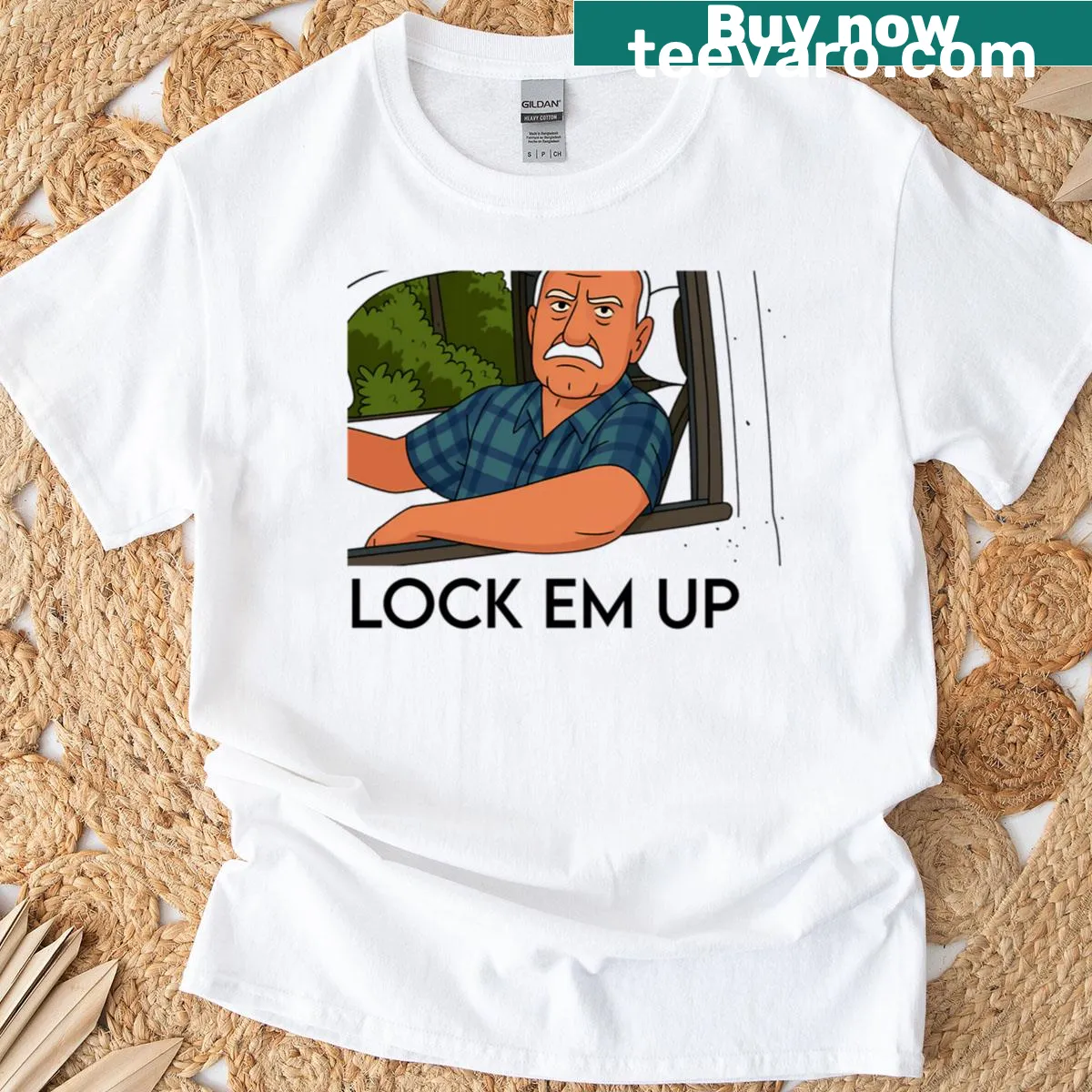 Bold T-shirt with the text 'Lock Em Up' — on a men's t-shirt