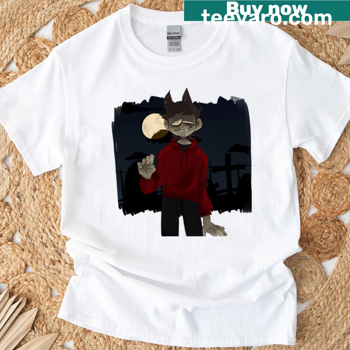 Cute t-shirt featuring a kawaii lizard with a pancake fan — on a men's t-shirt