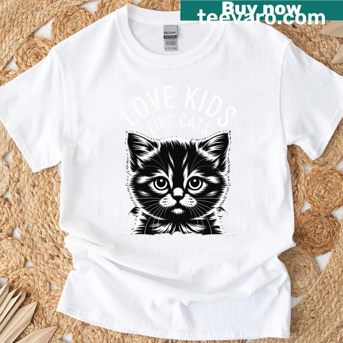 Kids T-shirt featuring a playful design expressing love for cats — on a men's t-shirt