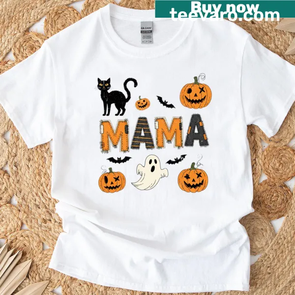 Cute Halloween t-shirt with a patchwork collage design for moms