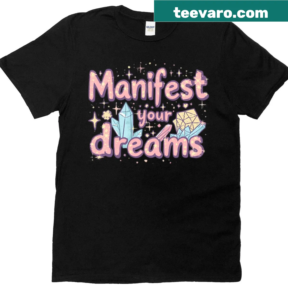 Inspirational text on a T-shirt encouraging to manifest dreams. — on a men's t-shirt