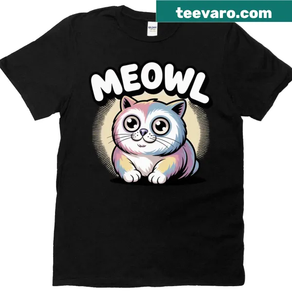 Silly cat owl meme t-shirt with cartoon design for teens