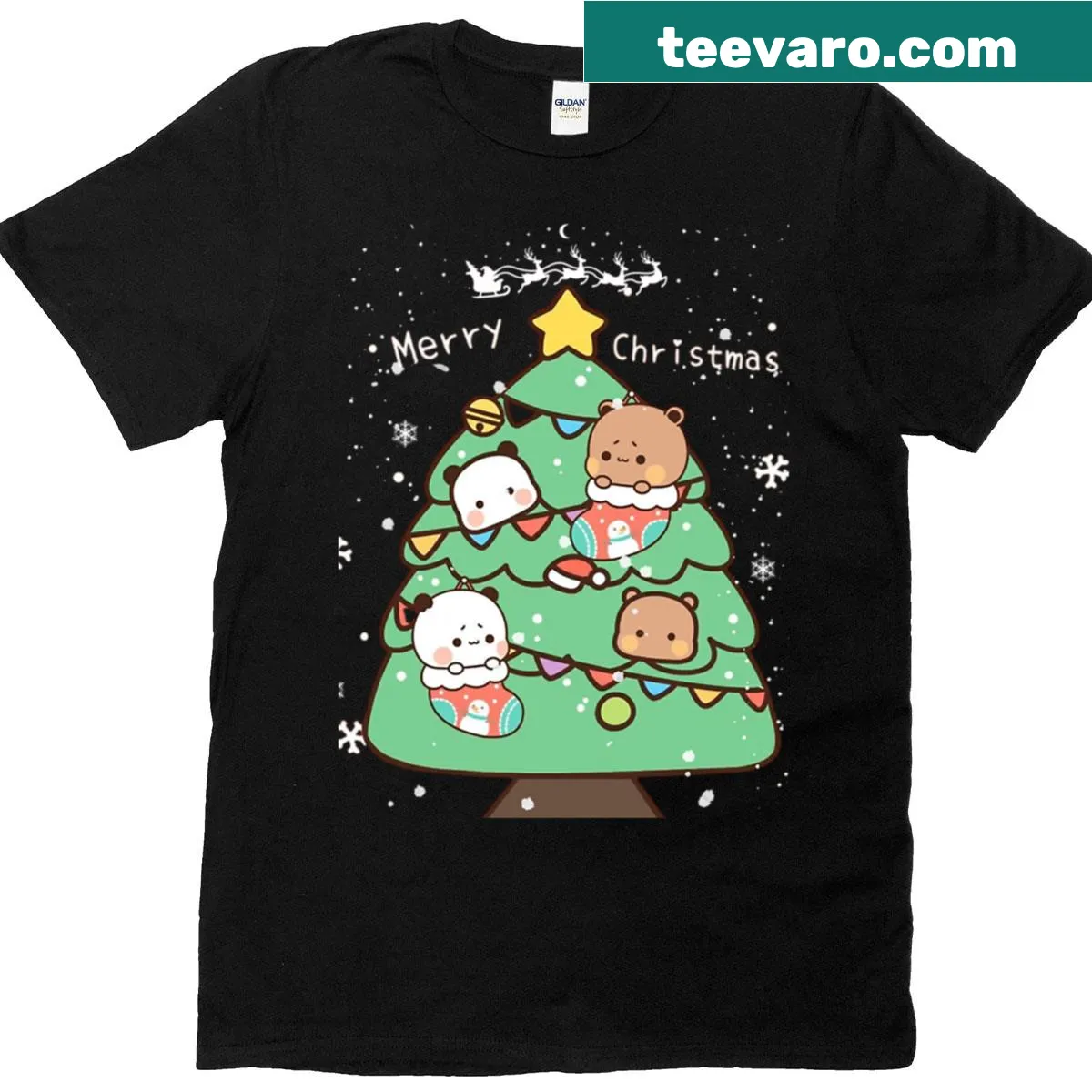 Cute Bubu Dudu Tree Panda and Brownie Bear design on a t-shirt — on a men's t-shirt