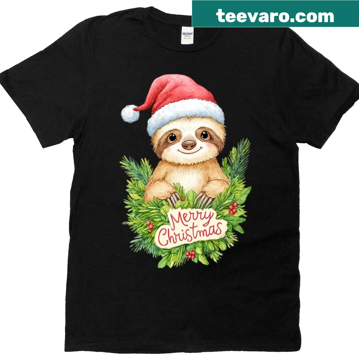 Cute sloth with Christmas decorations illustration on a t-shirt — on a men's t-shirt