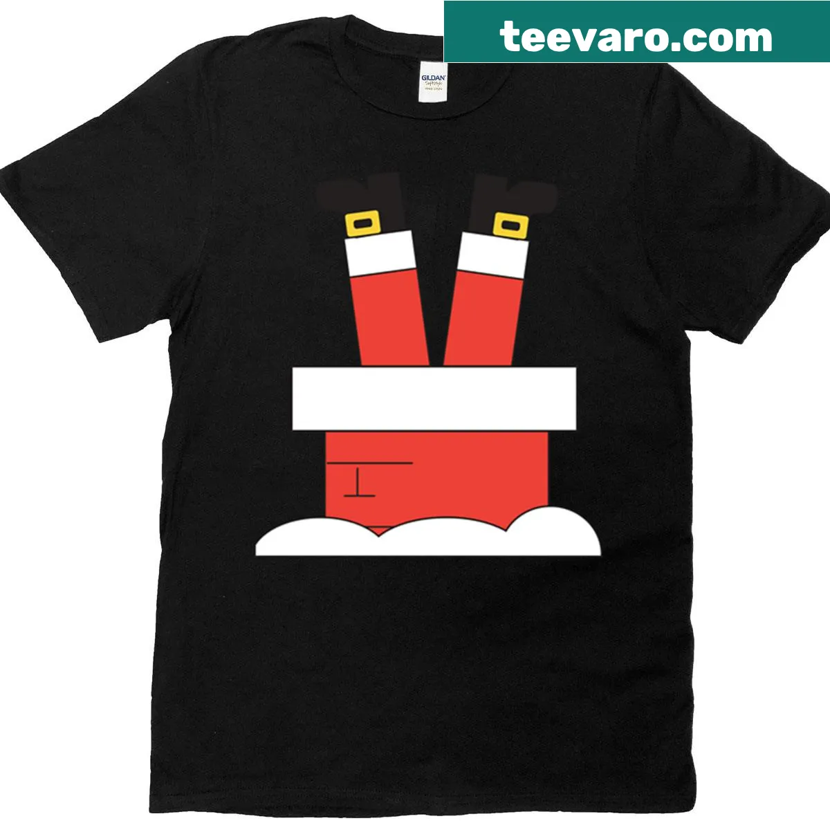 Retro Santa Claus legs going down a chimney on a t-shirt — on a men's t-shirt