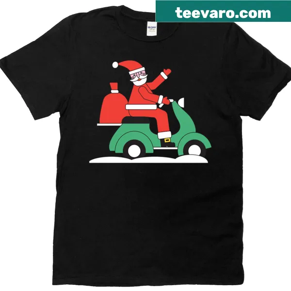 Retro Santa Claus waving on a scooter graphic on a t-shirt