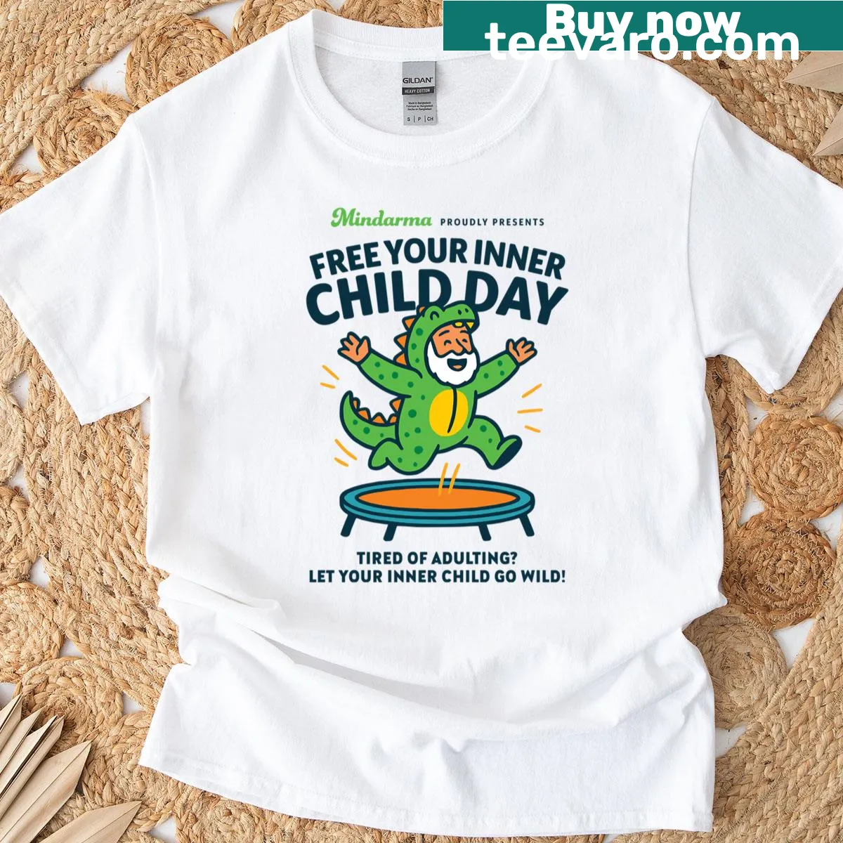 Whimsical typography t-shirt promoting 'Free Your Inner Child Day' — on a men's t-shirt