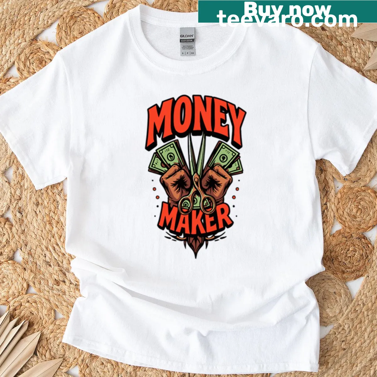 T-shirt featuring bold typography and hands symbolizing hustle and determination — on a men's t-shirt