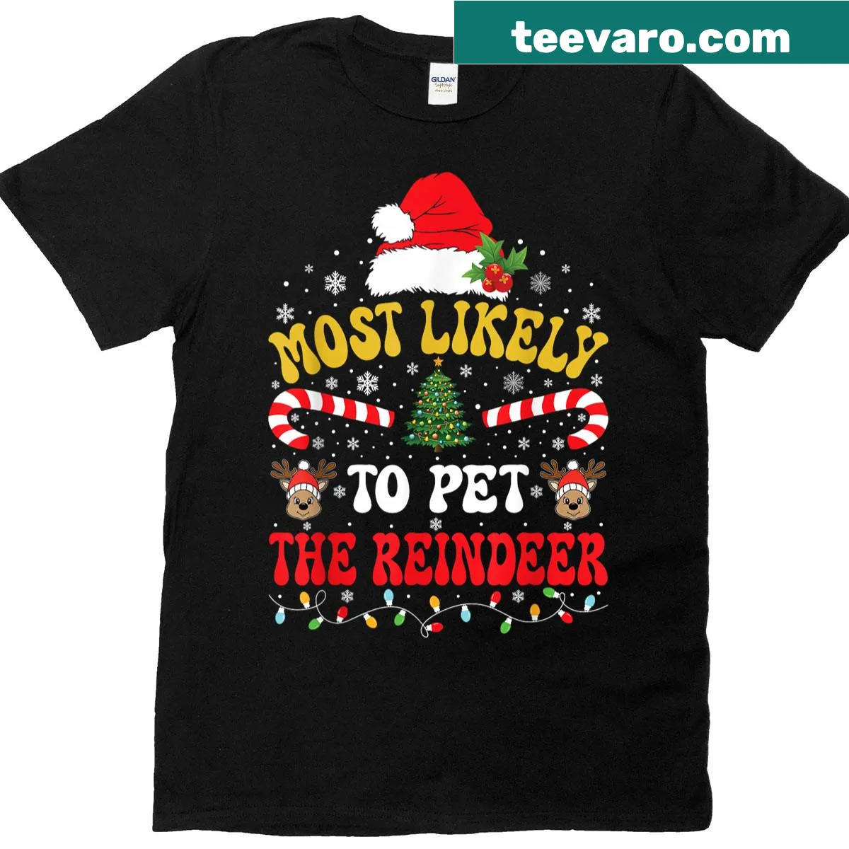 Funny Christmas T-shirt with cartoon reindeer family design — on a men's t-shirt