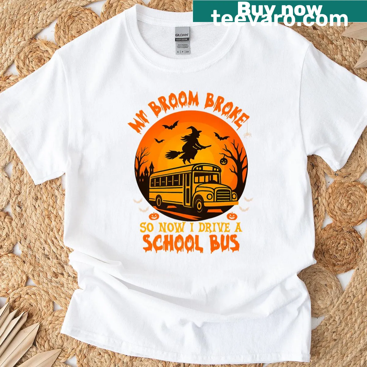 Funny Halloween t-shirt about driving a school bus. — on a men's t-shirt