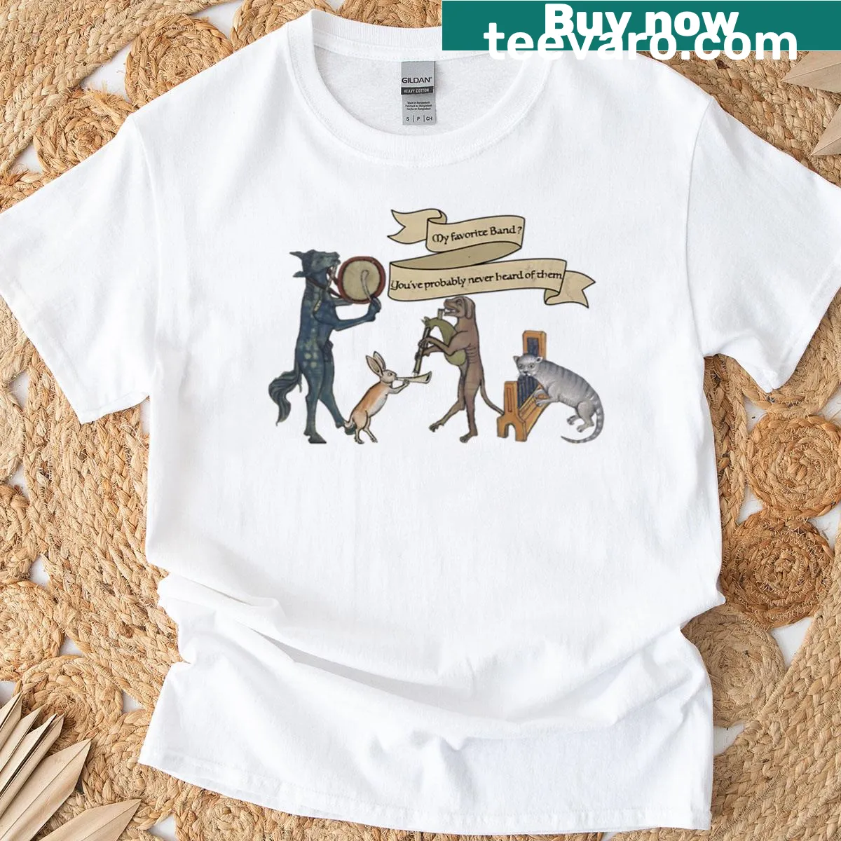 T-shirt with typography design stating 'My Favorite Band' — on a men's t-shirt