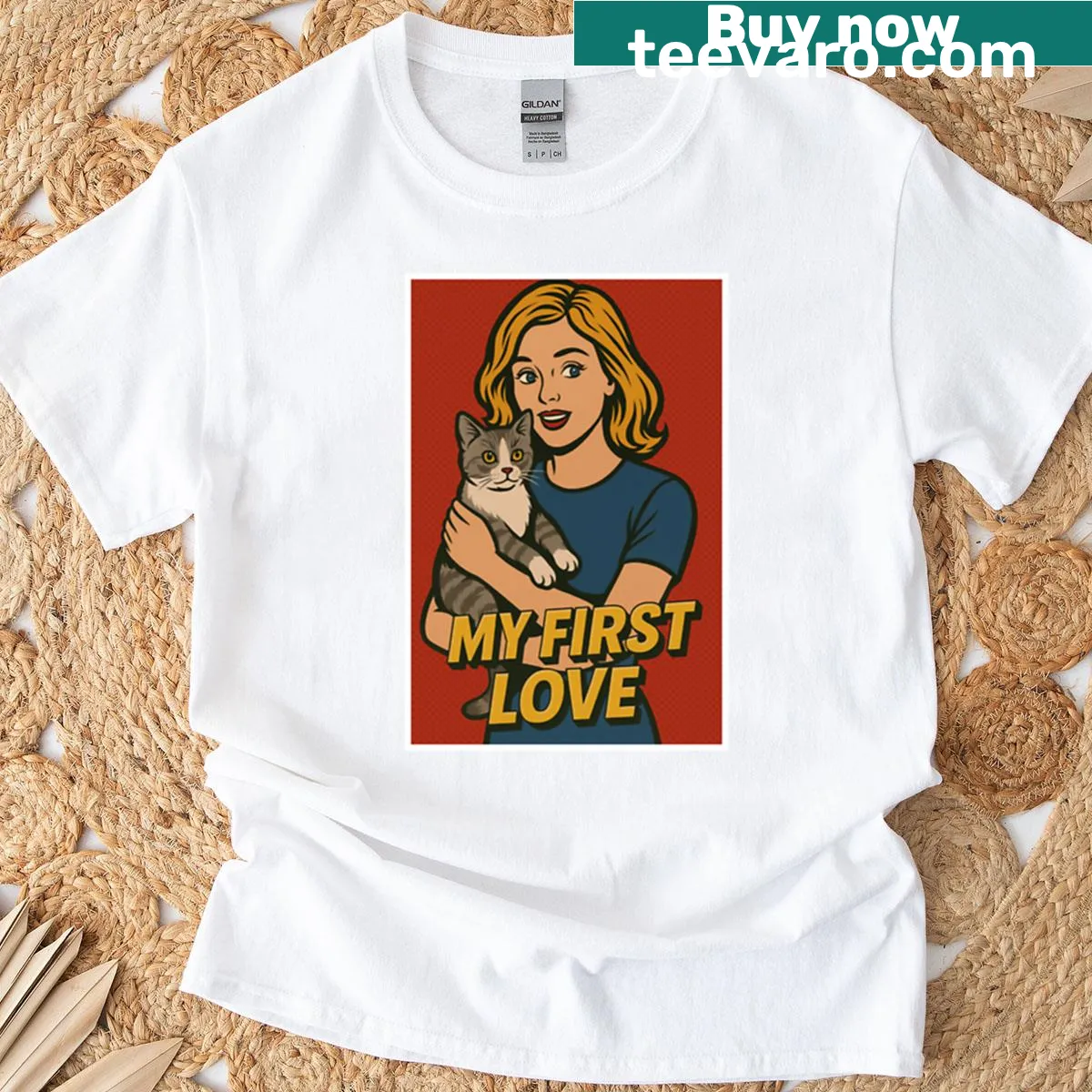 Sentimental T-shirt with the phrase 'My First Love' prominently displayed — on a men's t-shirt