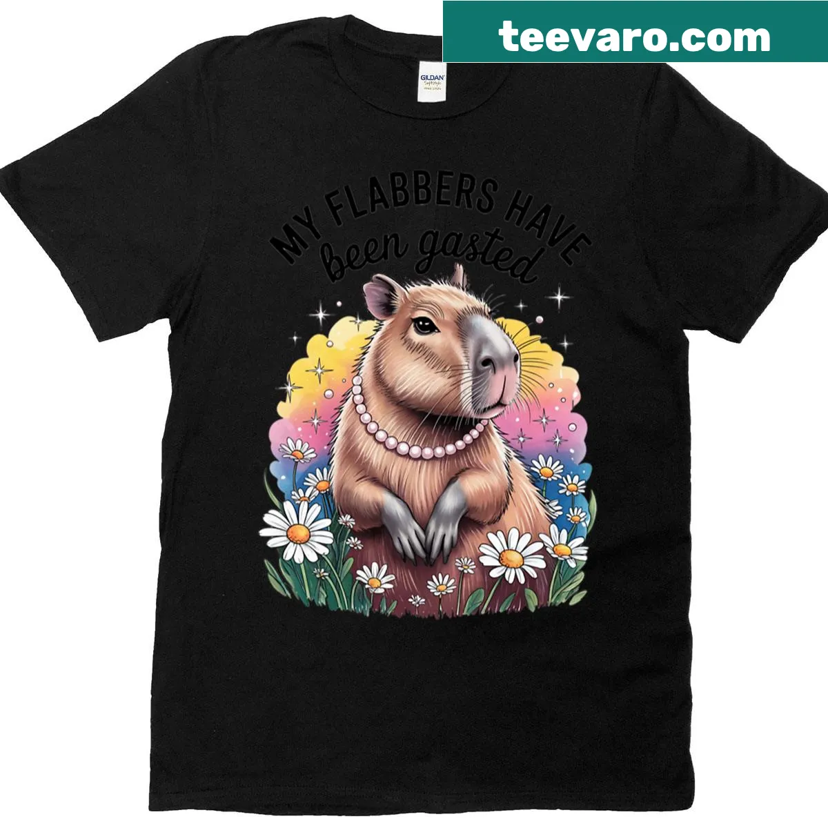 Cute capybara t-shirt with daisies, designed for kids — on a men's t-shirt
