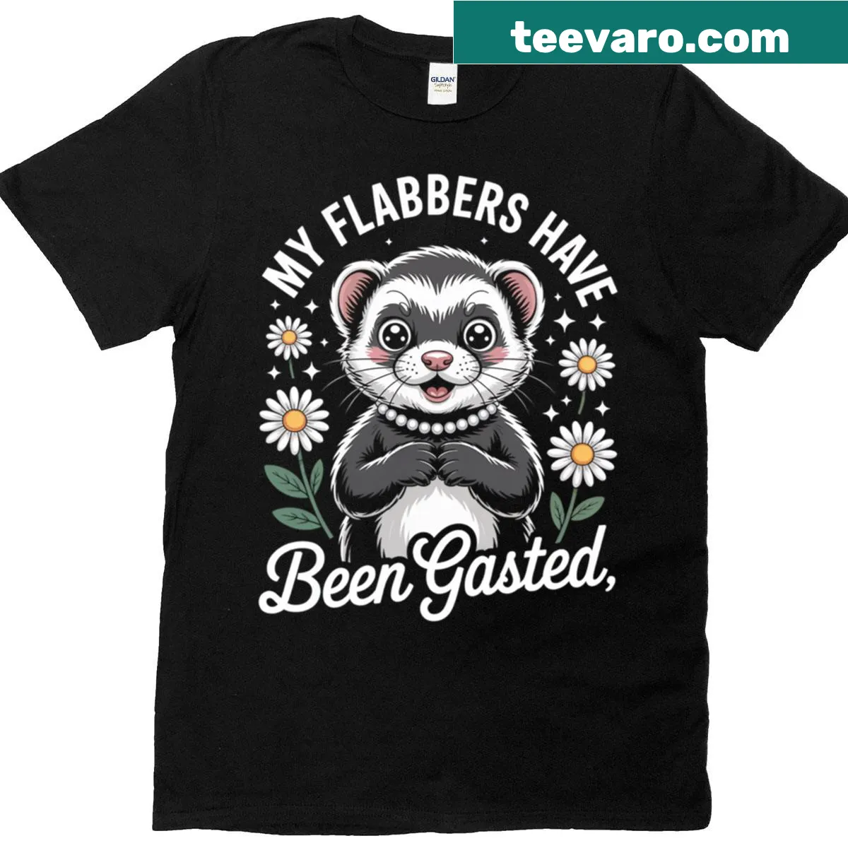 Kawaii ferret t-shirt with daisies and playful text — on a men's t-shirt
