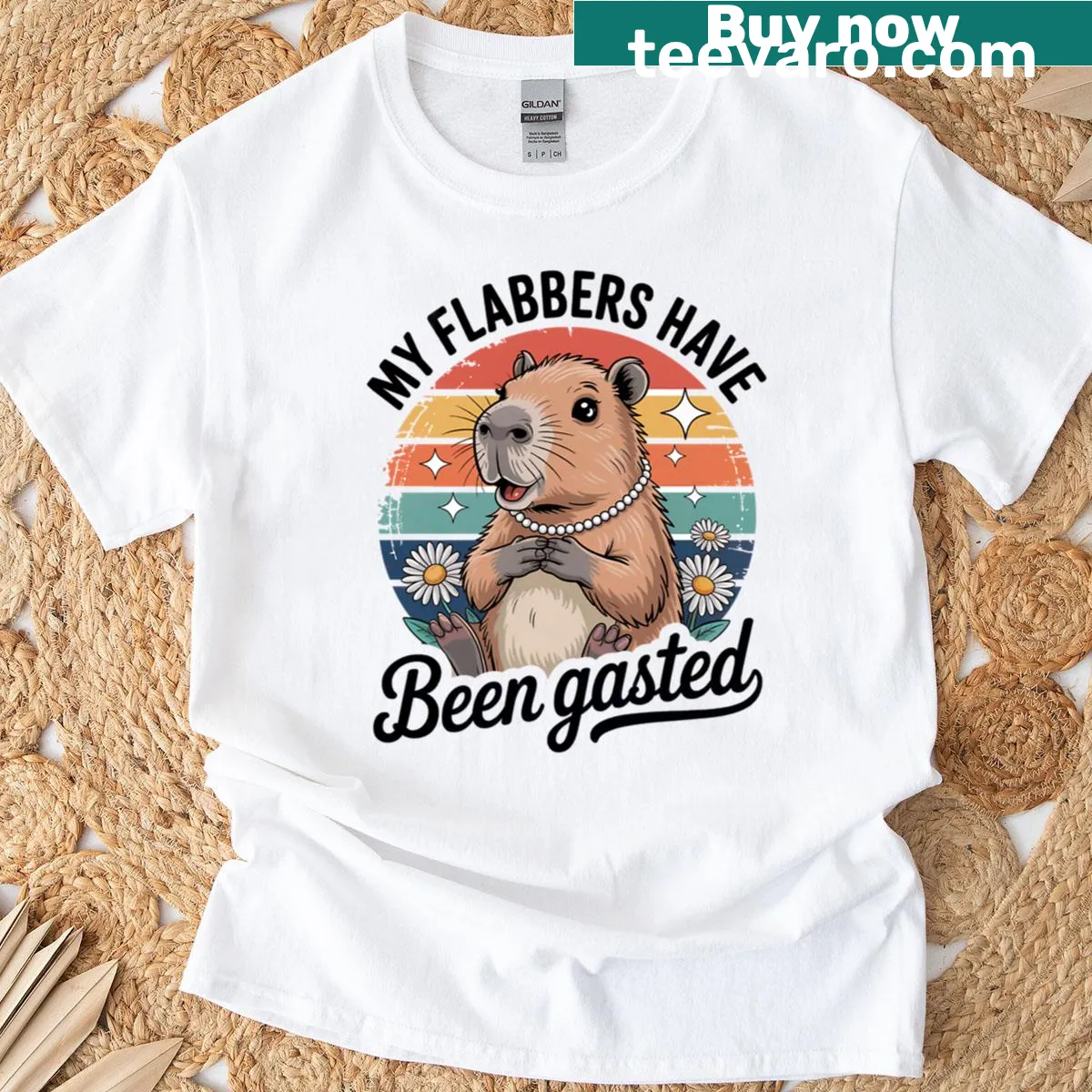 Distressed retro T-shirt with a capybara graphic and humorous text — on a men's t-shirt