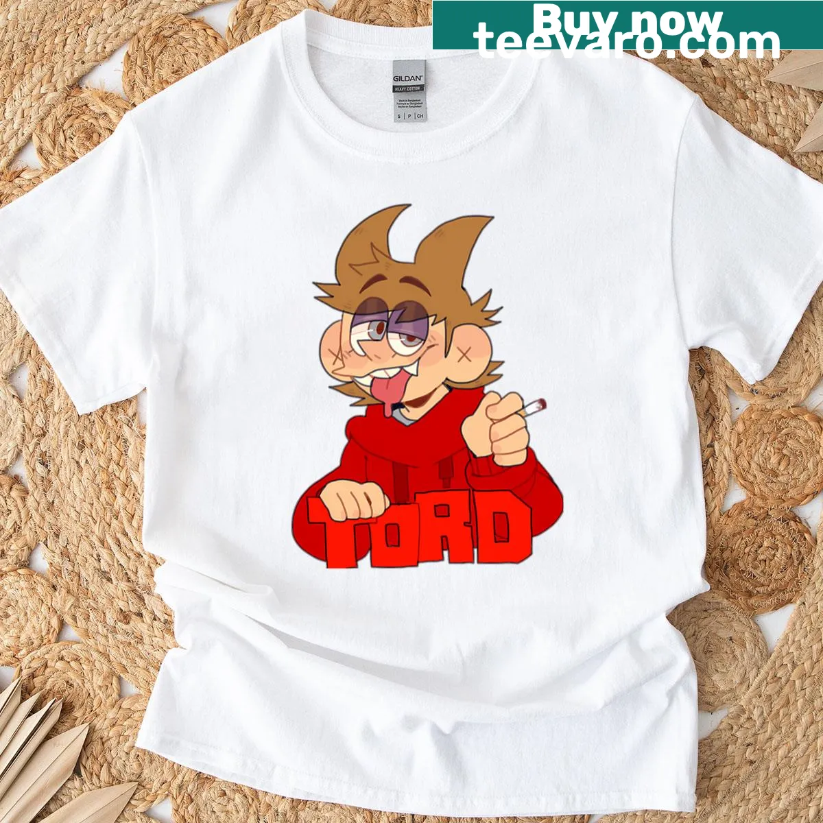 Vintage nostalgia movie logo t-shirt with cartoon fun theme — on a men's t-shirt