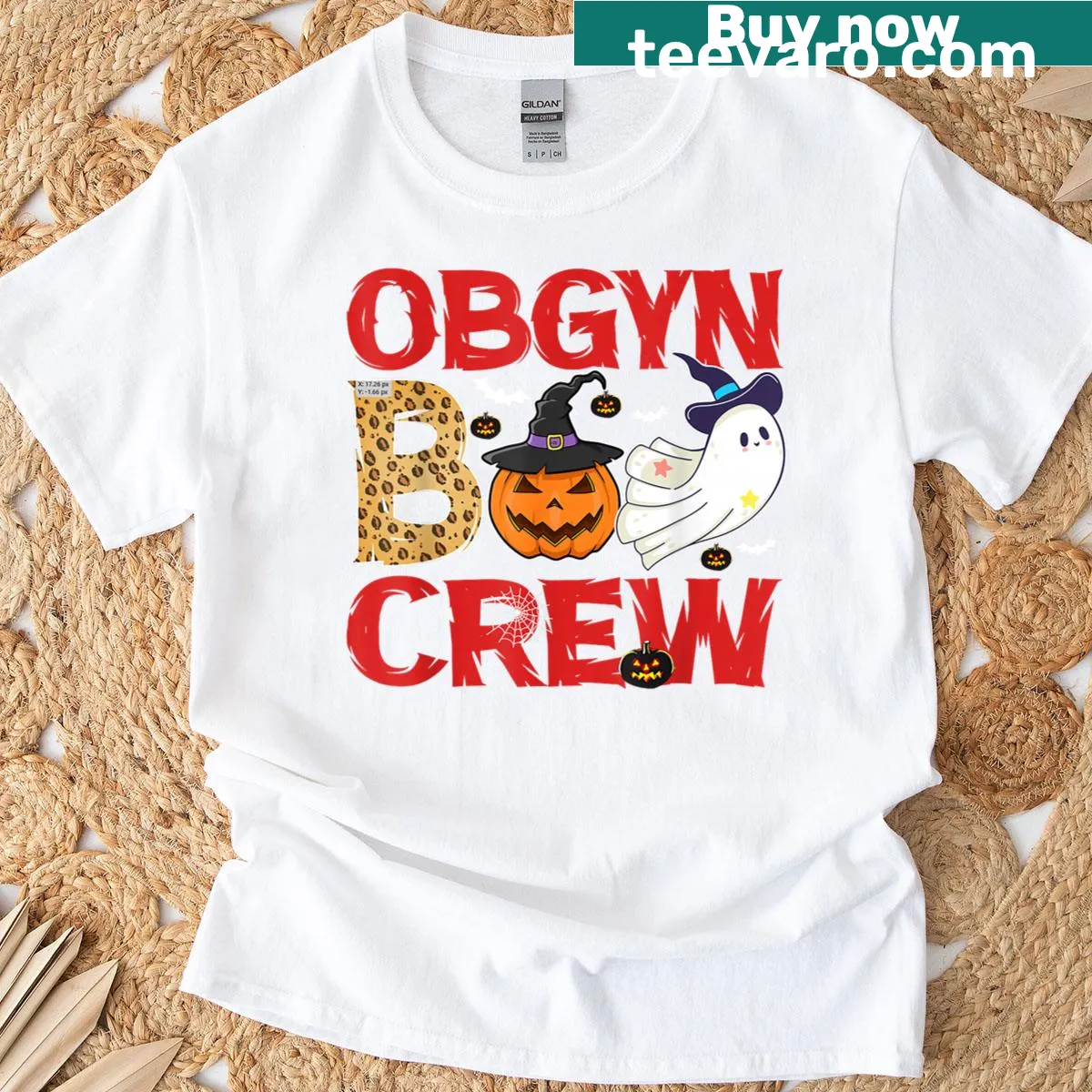 Halloween-themed OB-GYN nurse T-shirt featuring ghost illustrations — on a men's t-shirt