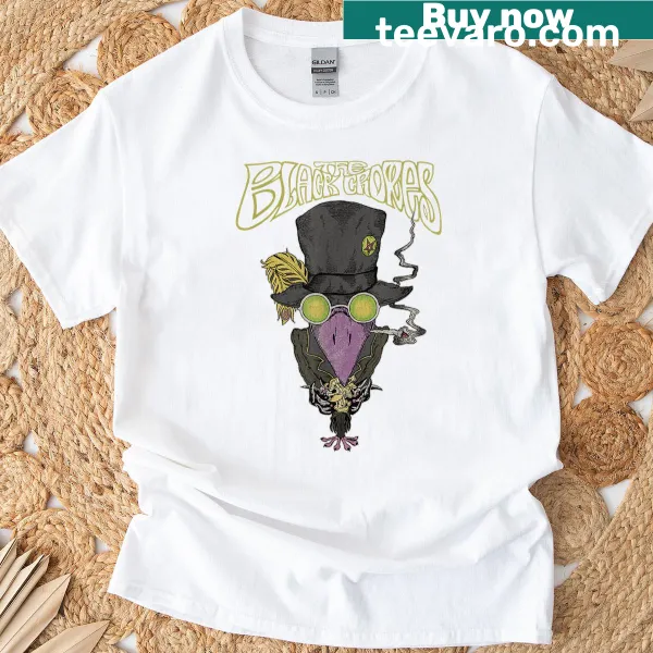 T-shirt featuring an illustrated crow with a top hat, inspired by The Black Crowes
