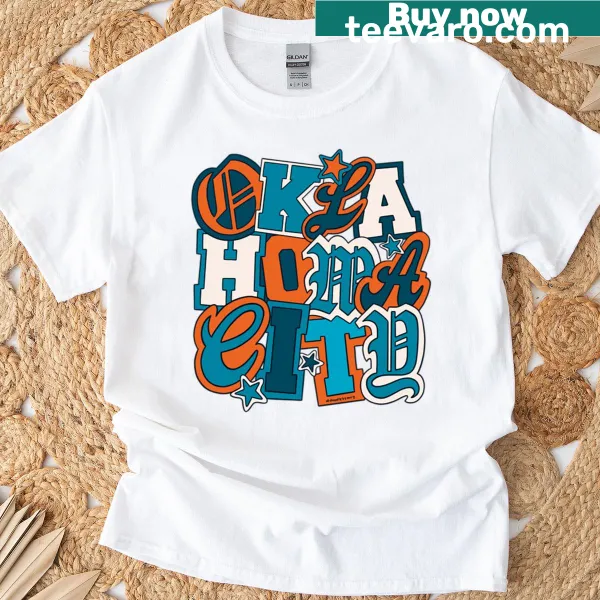 T-shirt featuring the words 'Oklahoma City'.