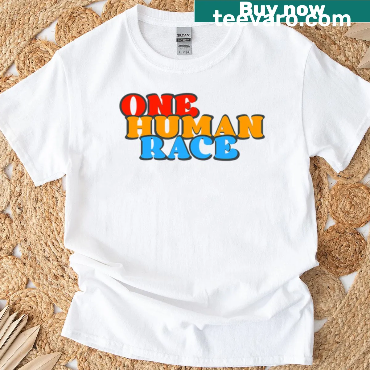 T-shirt with the message 'One Human Race' promoting unity — on a men's t-shirt