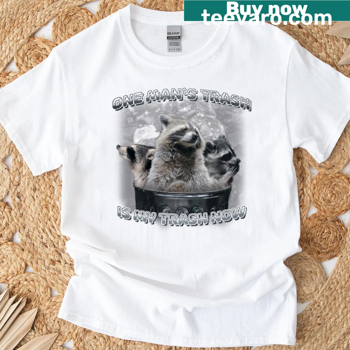 Playful T-shirt inspired by the saying 'one man's trash' — on a men's t-shirt