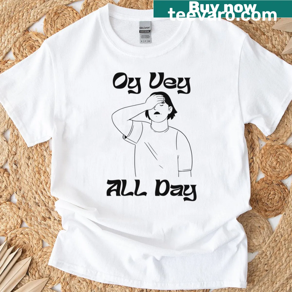 Funny t-shirt with 'Oy Vey All Day' printed on it. — on a men's t-shirt