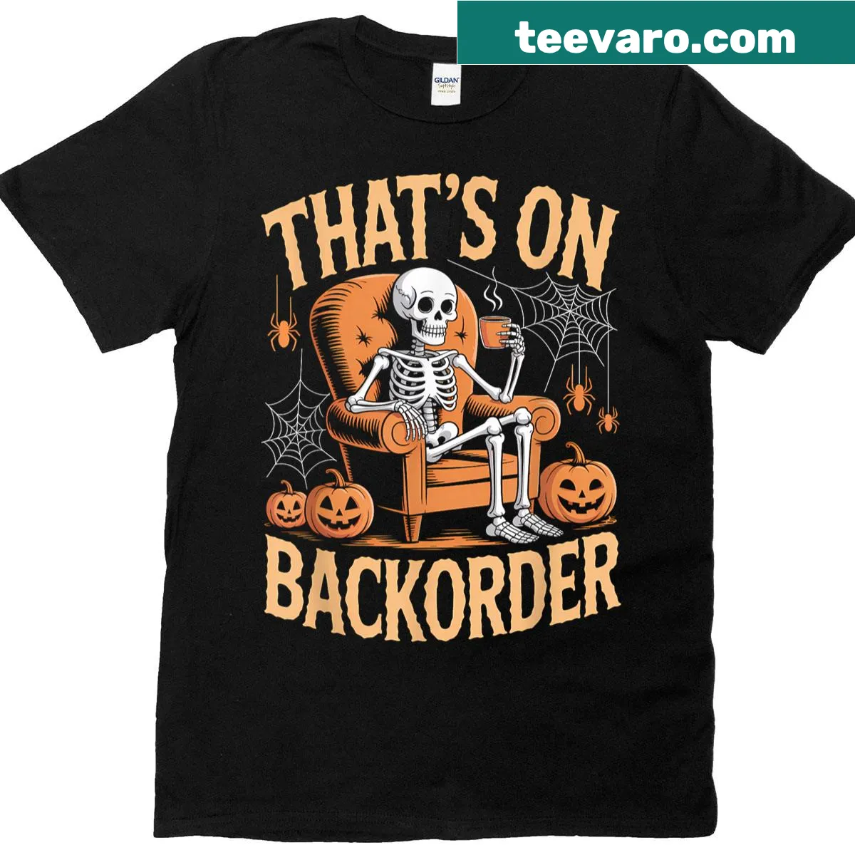 Humorous t-shirt with a skeleton and coffee for pharmacy techs — on a men's t-shirt