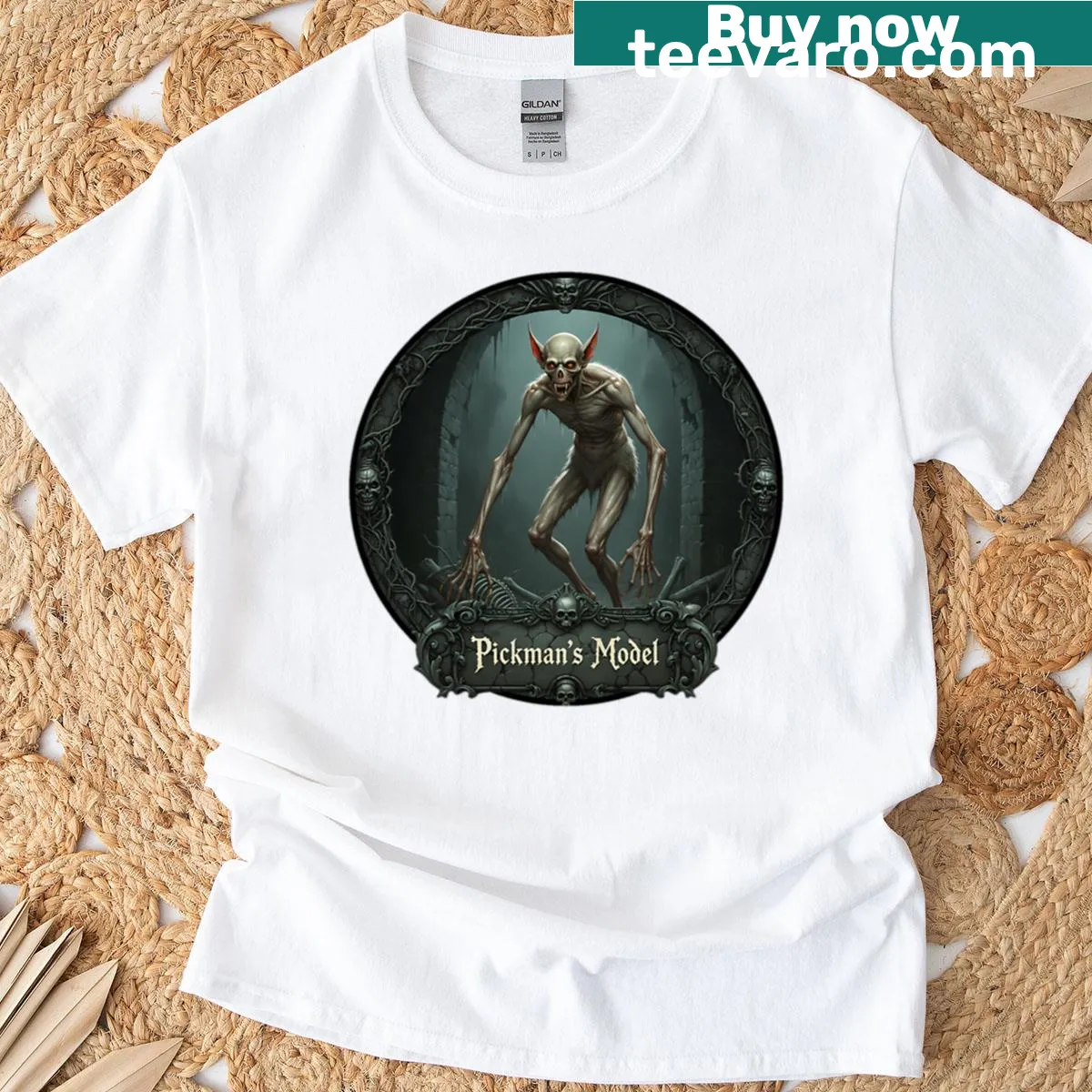 T-shirt featuring H.P. Lovecraft inspired horror artwork — on a men's t-shirt