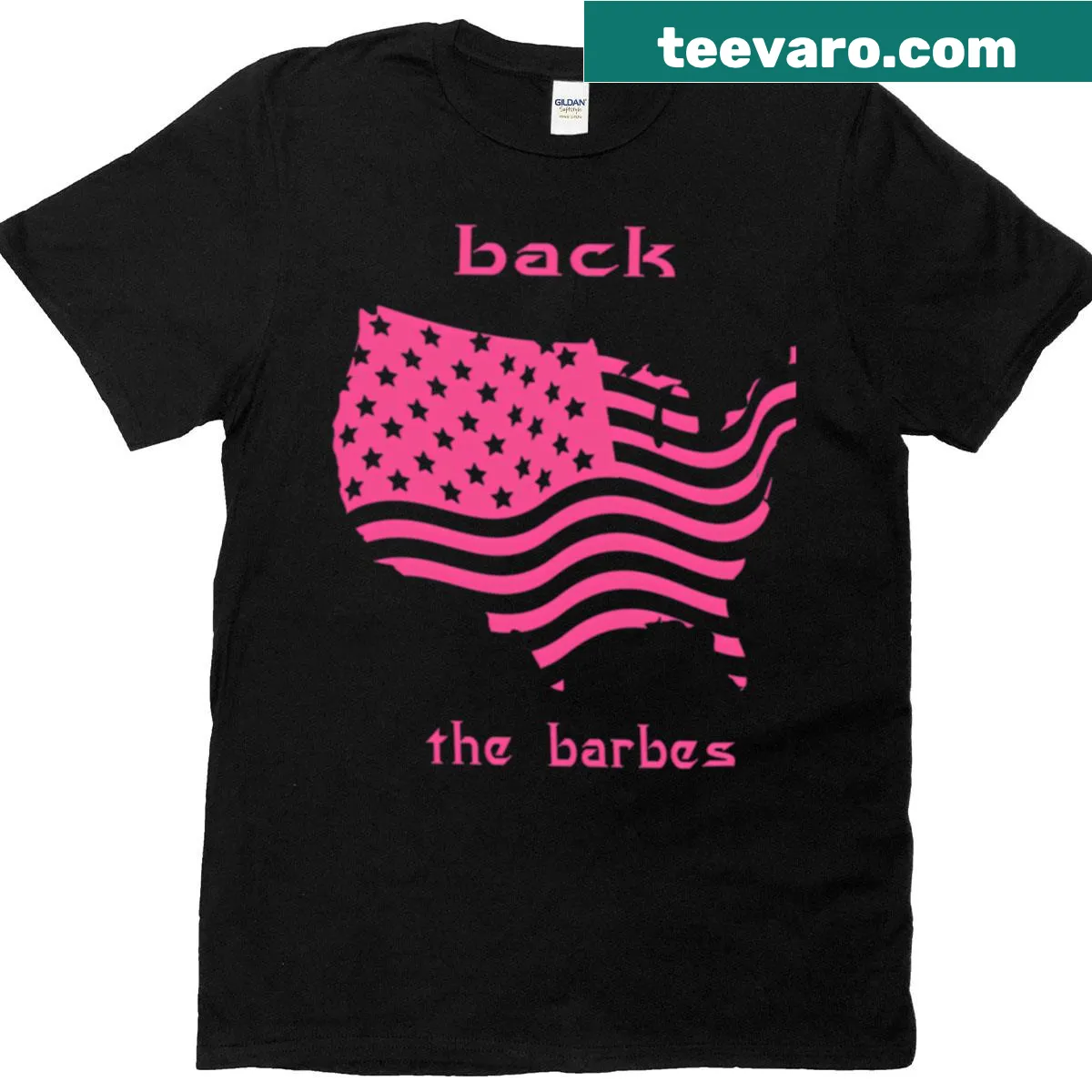 T-shirt featuring Pink Barbz Flag logo graphic — on a men's t-shirt