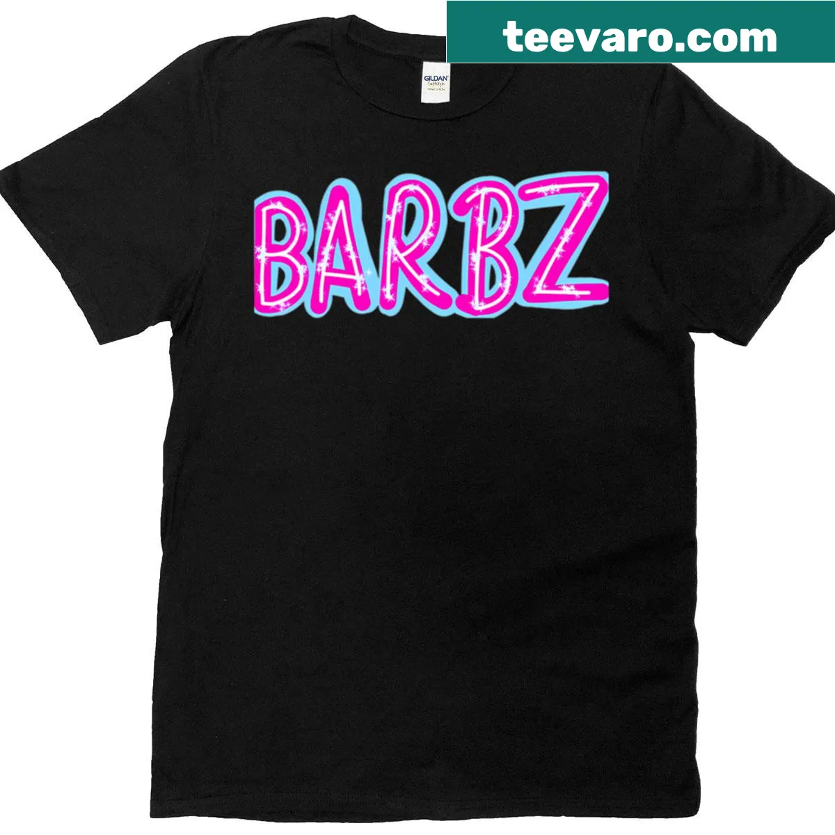 Pink Meme Barbz logo T-shirt with playful graphic design — on a men's t-shirt