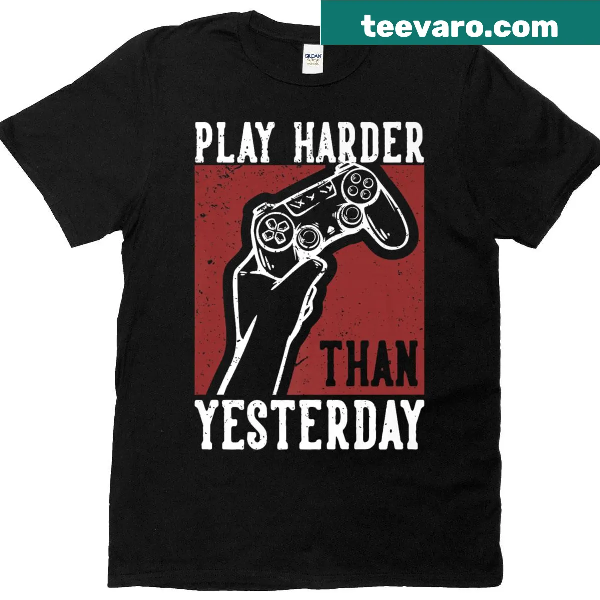 Motivational Play Harder Than Yesterday T-shirt with inspirational text — on a men's t-shirt