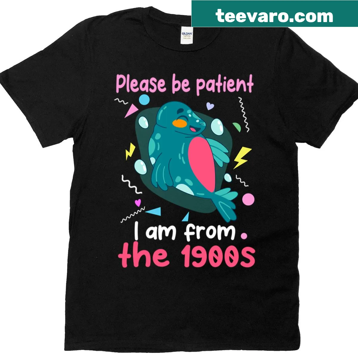 Otter illustration t-shirt with humorous 1900s phrase — on a men's t-shirt