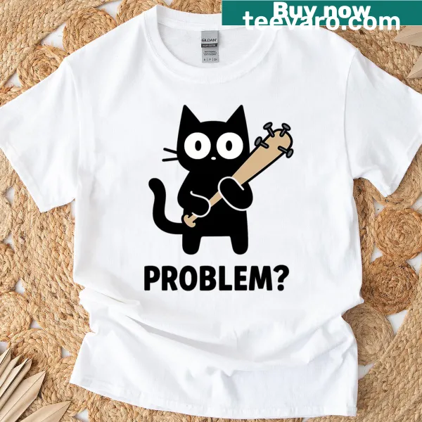 Funny cat graphic with a spiked bat on a T-shirt