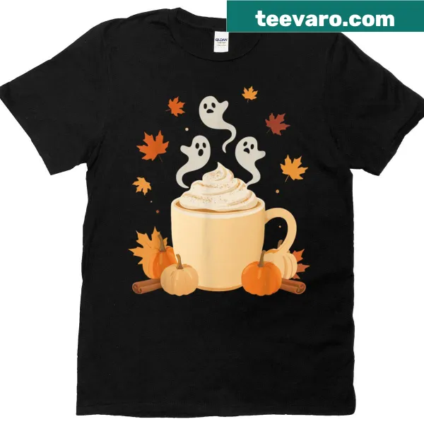 Cute fall coffee t-shirt featuring ghosts and pumpkin spice lattes