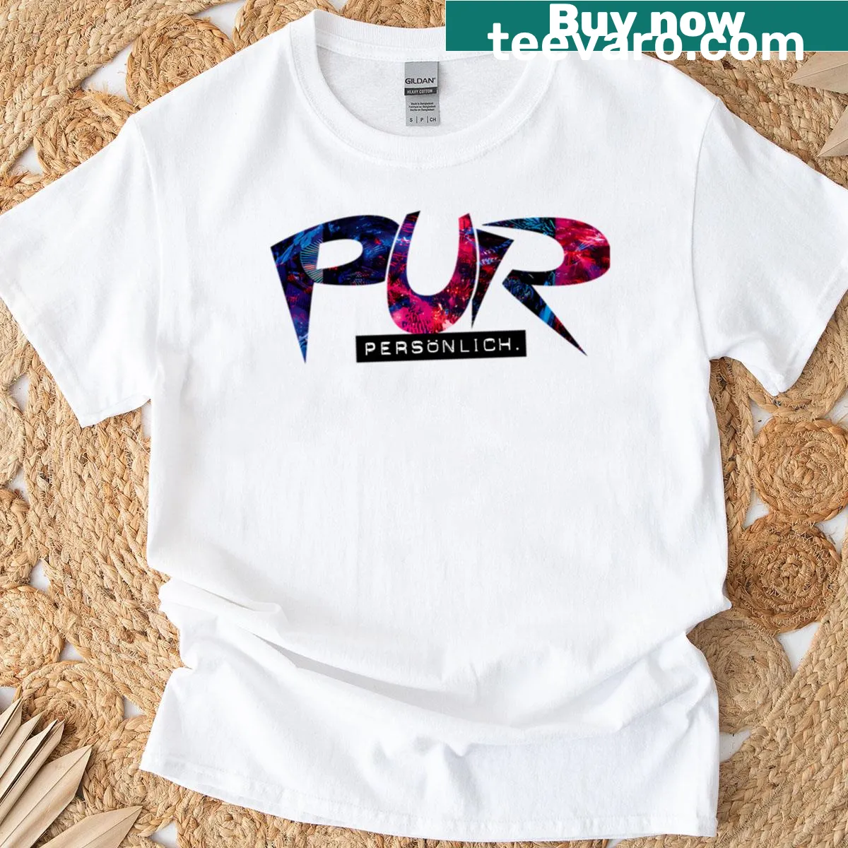 Pur Band T-shirt with bold typography — on a men's t-shirt