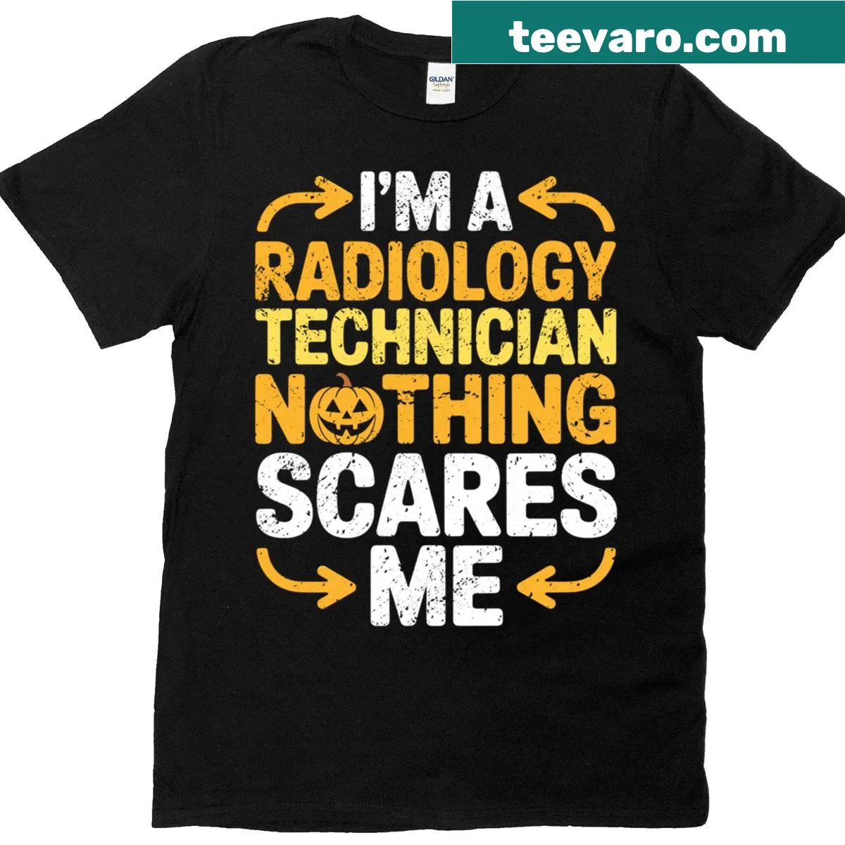 Skeleton X-ray graphic with humorous text for a radiology technician T-shirt — on a men's t-shirt