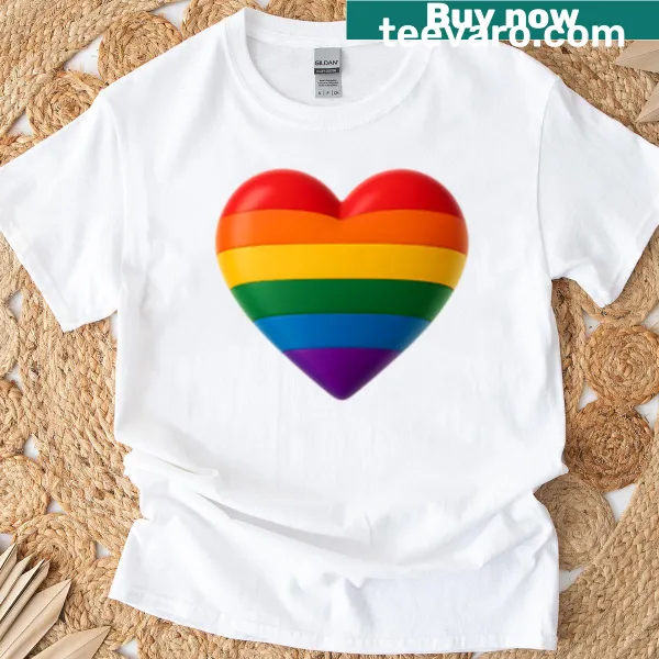 Rainbow heart graphic t-shirt supporting LGBTQ+ equality