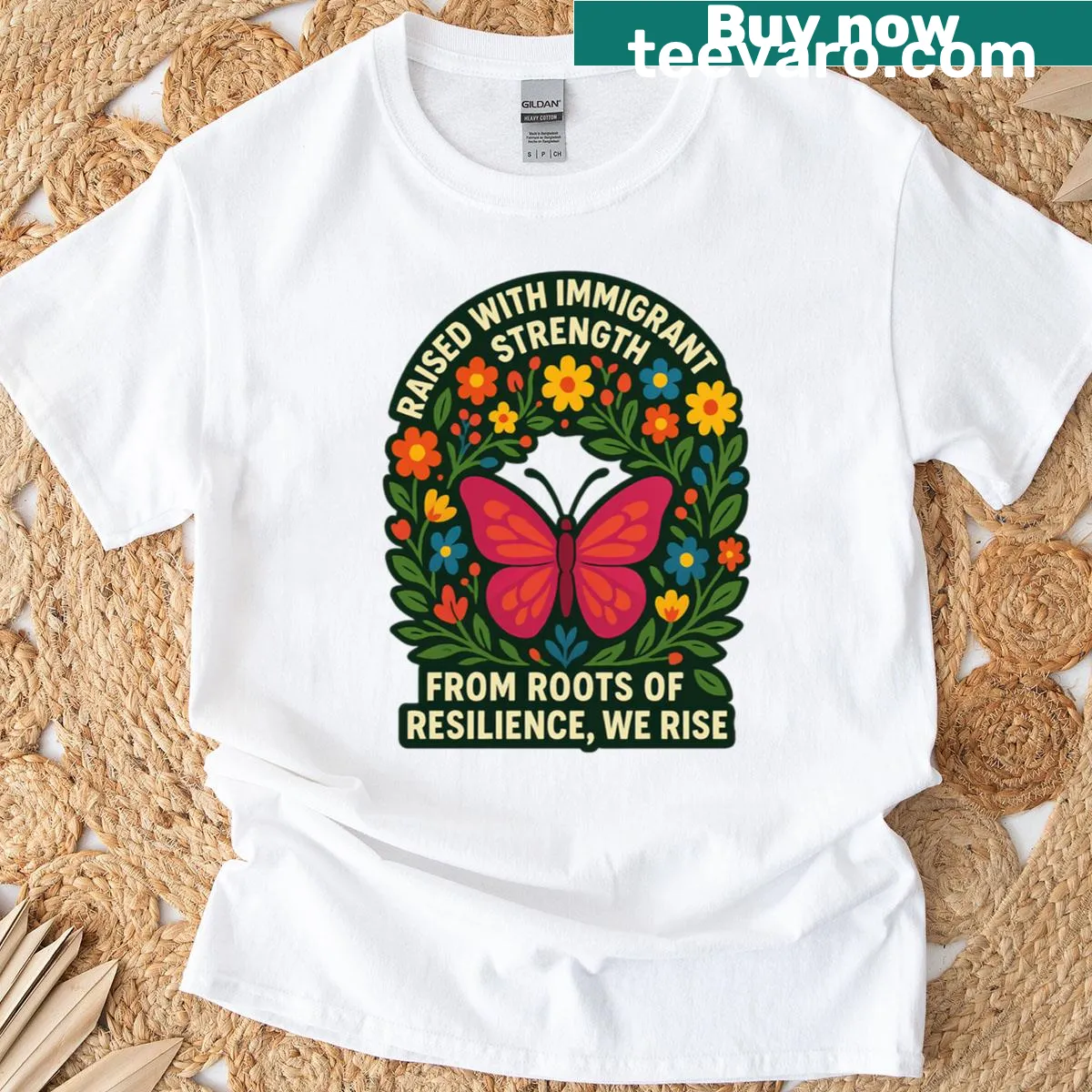 Butterfly graphic symbolizing resilience on T-shirt — on a men's t-shirt