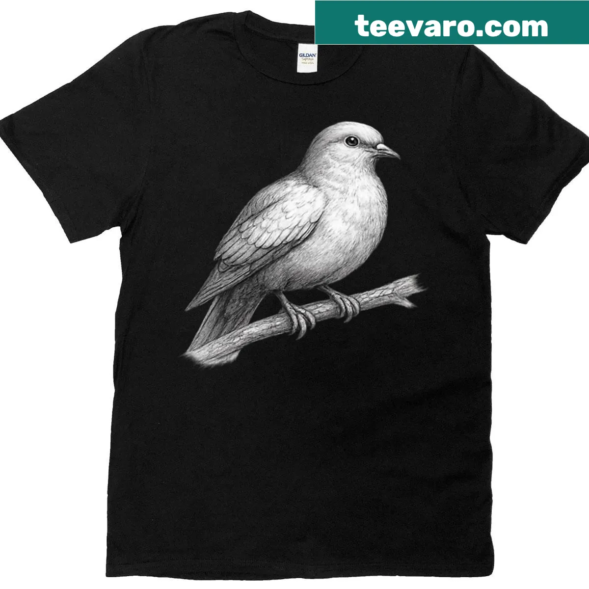 Realistic bird sketch on a branch T-shirt — on a men's t-shirt