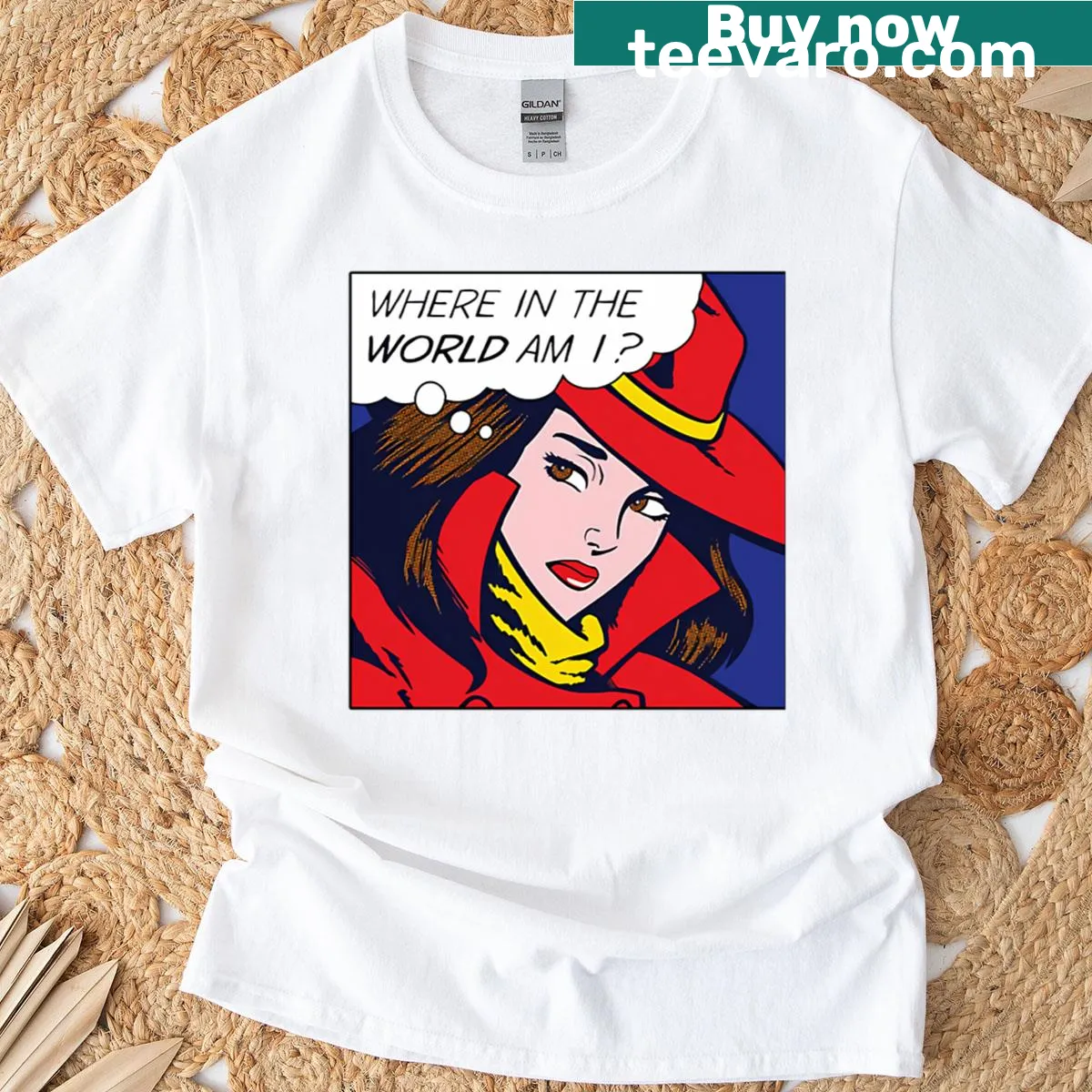 Illustrated trench coat and hat design on a T-shirt — on a men's t-shirt