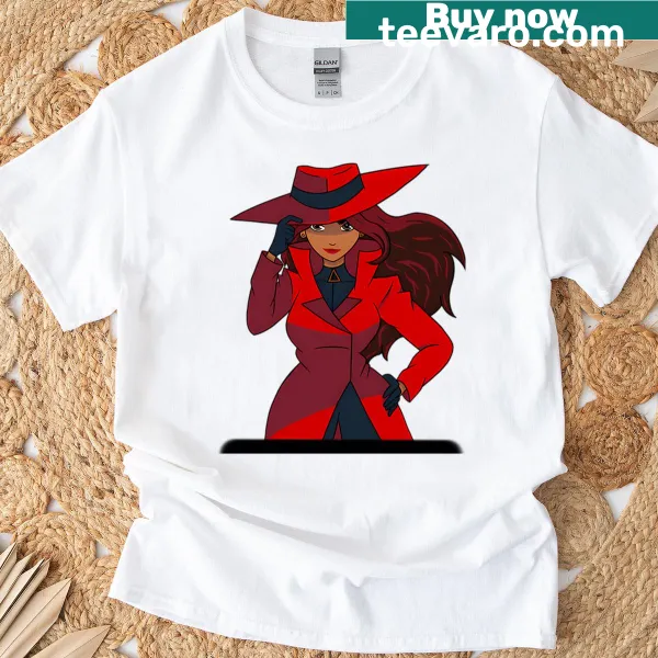 Vintage detective T-shirt with red trench coat and hat graphic