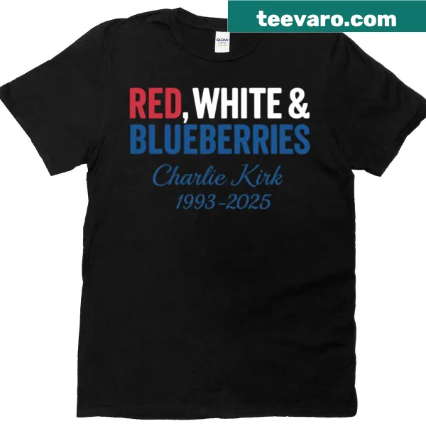 Patriotic t-shirt with Charlie Kirk tribute and blueberry design