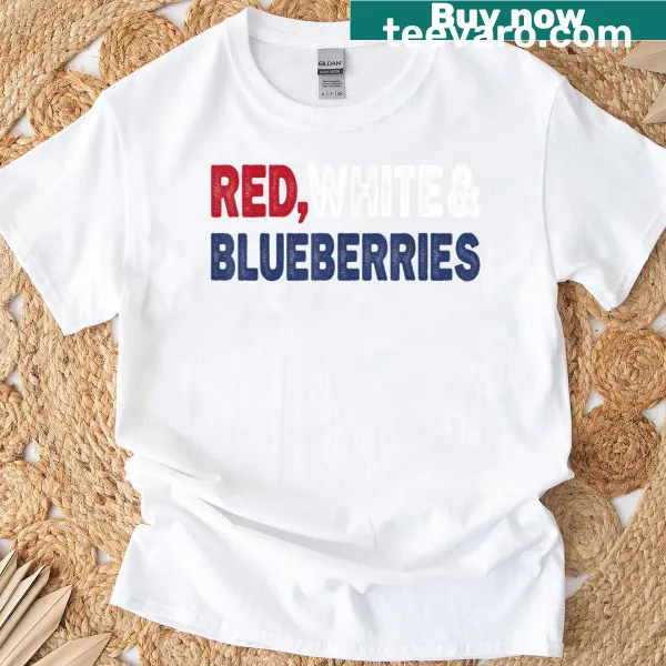 T-shirt with 'Red White And Blueberries' text and playful graphics