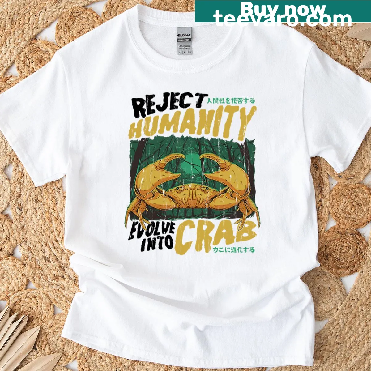Edgy T-shirt featuring a crab illustration and bold text — on a men's t-shirt