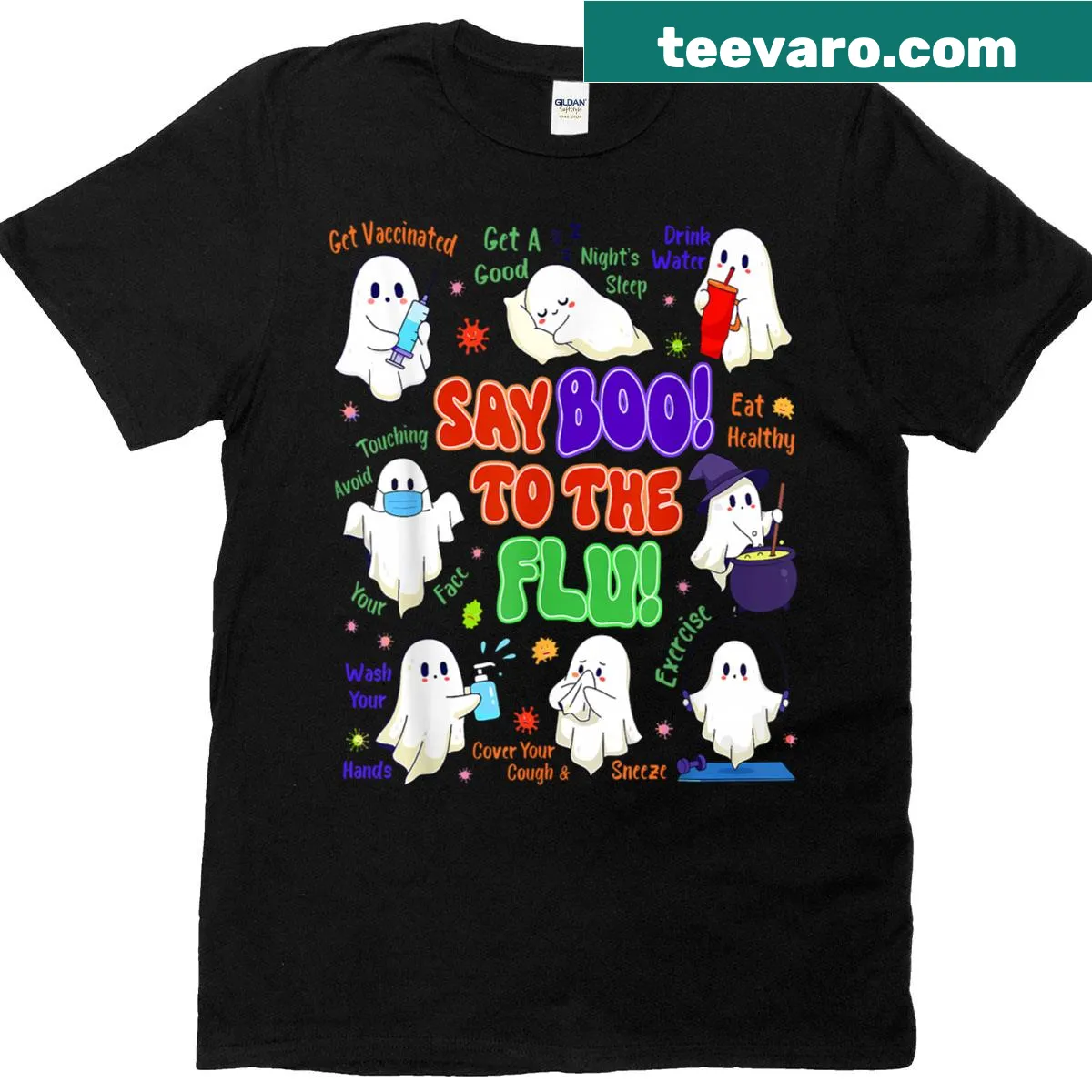 Halloween ghost graphic with text on t-shirt — on a men's t-shirt