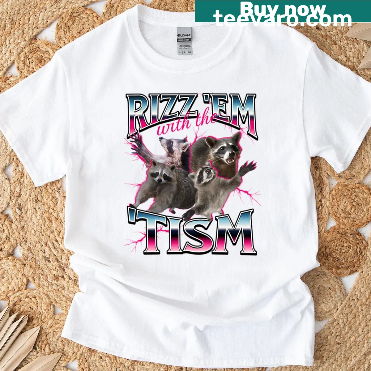 90s vintage-style tee featuring a funny raccoon and meme text — on a men's t-shirt