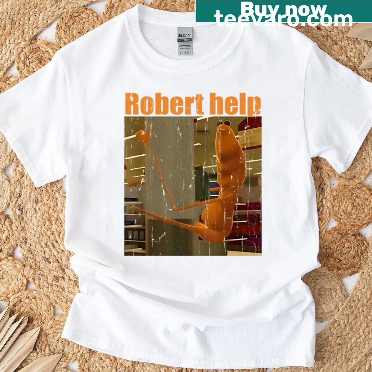 Humorous T-shirt with the phrase 'Robert Help' in bold text — on a men's t-shirt