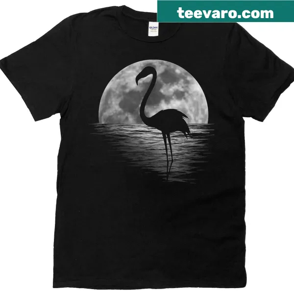 Flamingo silhouette against a moonlit backdrop Halloween t-shirt