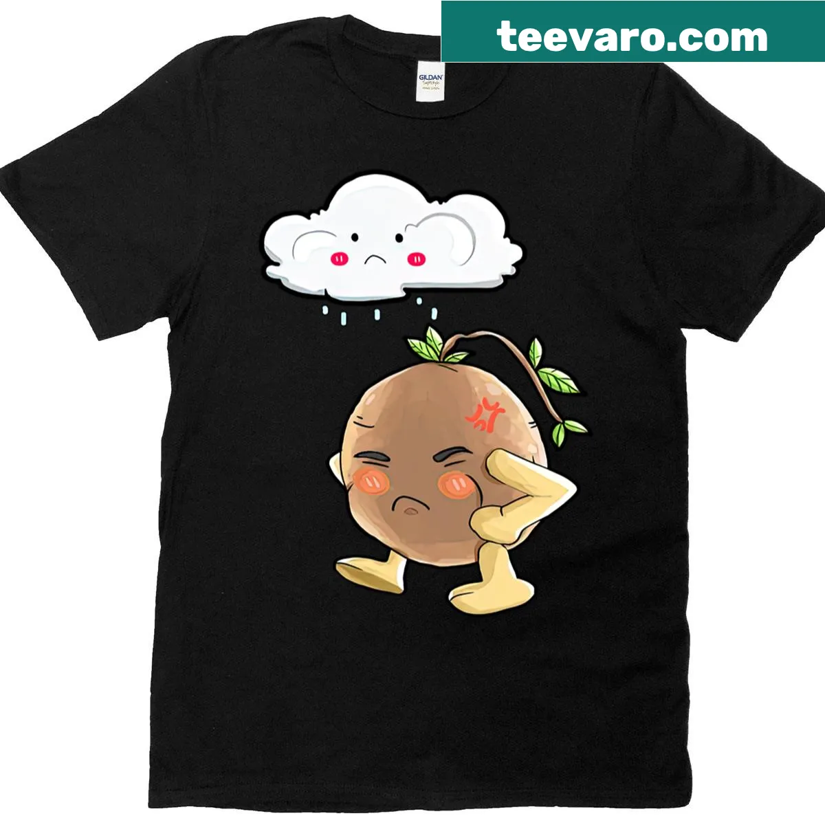 Illustration of a seed in rain on a t-shirt — on a men's t-shirt