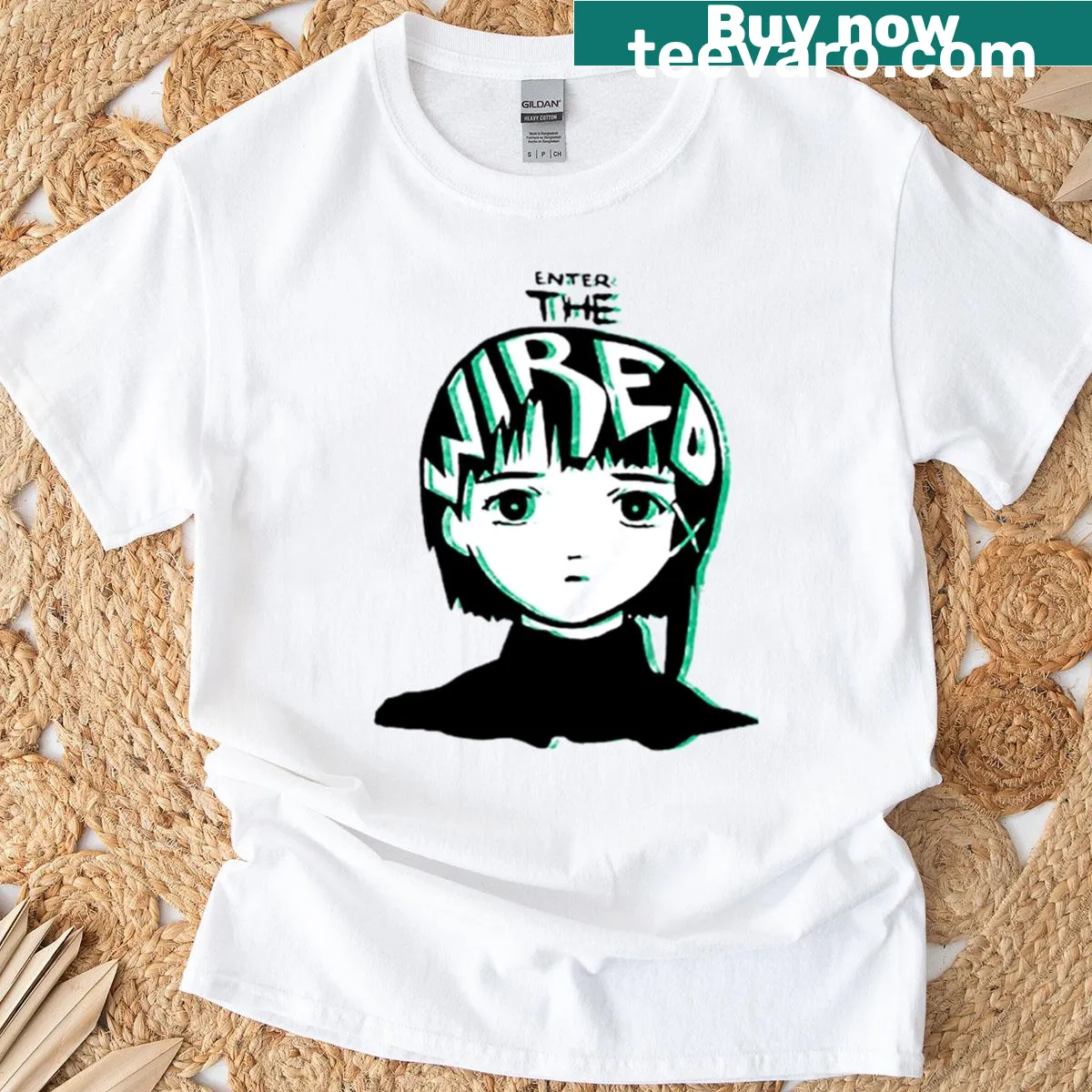 Bold t-shirt showcasing themes from Serial Experiments Lain — on a men's t-shirt
